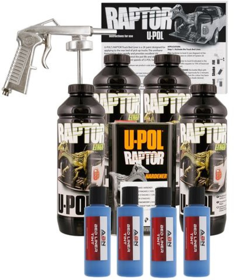 Truck Bed Liner Kits & Products * | U-Pol Raptor Tintable Reflex Blue Bed Liner Kit W/ Spray Gun, 4L Upol