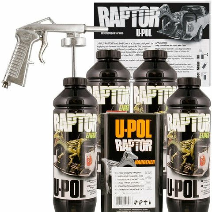 Truck Bed Liner Kits & Products * | U-Pol Raptor 821 Tintable Truck Bed Liner Kit W/ Spray Gun, 4L Upol