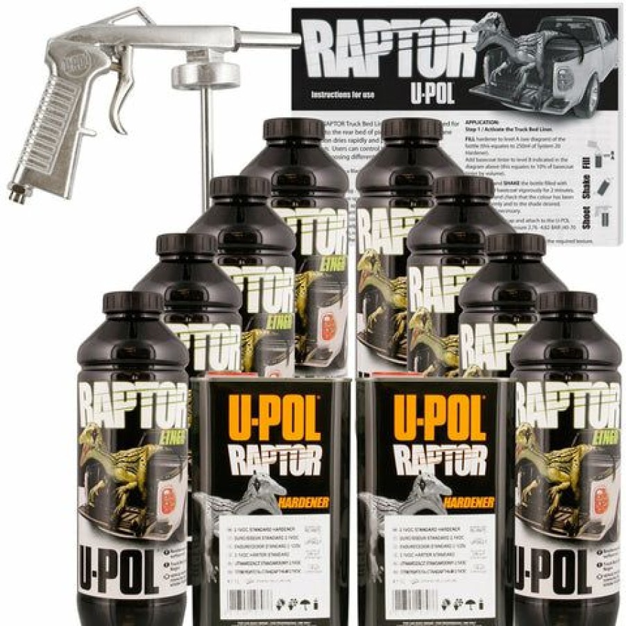 Truck Bed Liner Kits & Products * | U-Pol Raptor Black Truck Bed Liner Kit W/ Spray Gun, 8L, 2 Box Upol