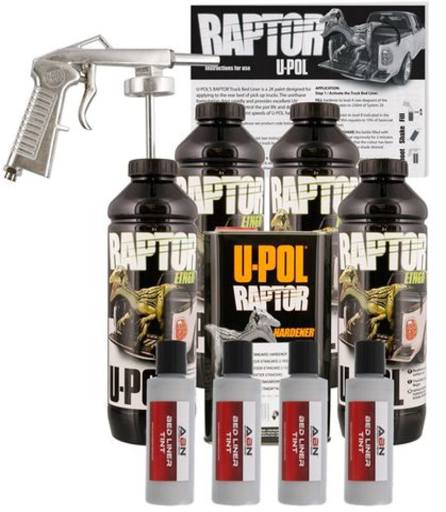 Truck Bed Liner Kits & Products * | U-Pol Raptor Tintable Bright Silver Bed Liner W/ Spray Gun,4 Liters Upol